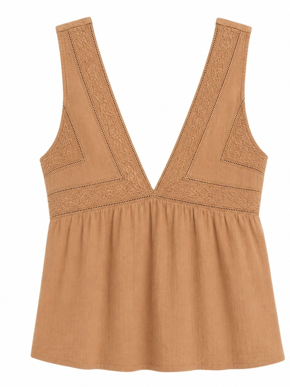Sleeveless V-Neck Peplum Top in Mustard Yellow Boho Cropped Eyelet - Picture 3 of 6